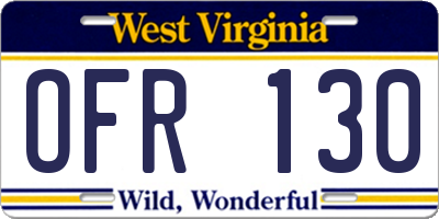 WV license plate OFR130