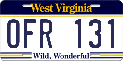WV license plate OFR131