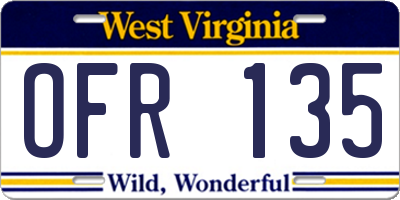 WV license plate OFR135