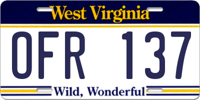 WV license plate OFR137