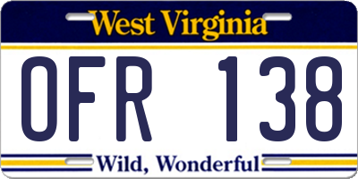 WV license plate OFR138