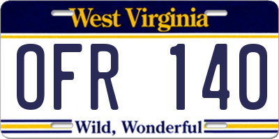 WV license plate OFR140