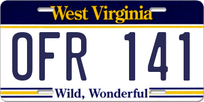 WV license plate OFR141