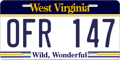 WV license plate OFR147