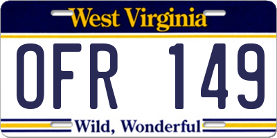WV license plate OFR149