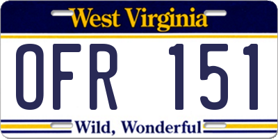 WV license plate OFR151