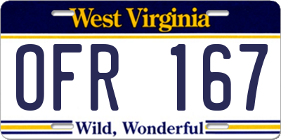 WV license plate OFR167