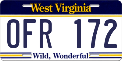 WV license plate OFR172