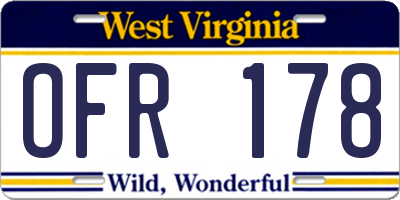 WV license plate OFR178
