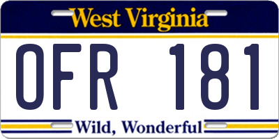 WV license plate OFR181