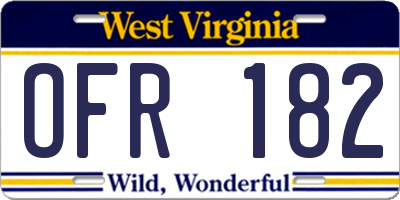 WV license plate OFR182
