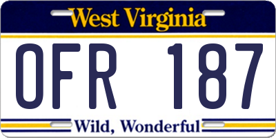 WV license plate OFR187