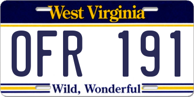 WV license plate OFR191