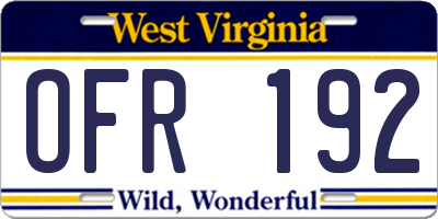 WV license plate OFR192