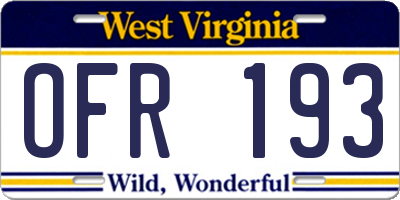 WV license plate OFR193