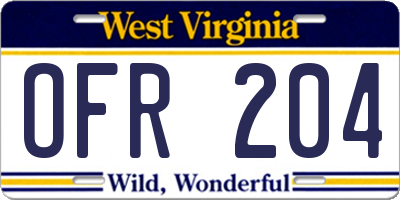 WV license plate OFR204