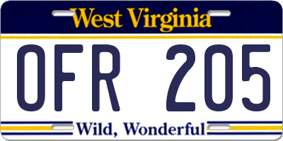WV license plate OFR205