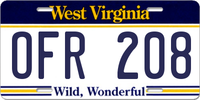WV license plate OFR208