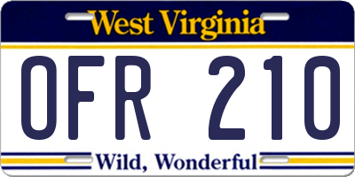WV license plate OFR210
