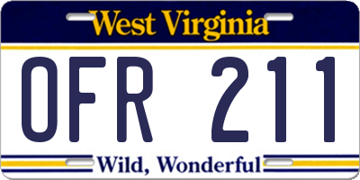 WV license plate OFR211
