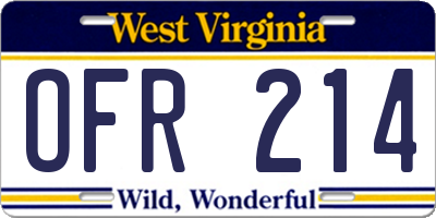 WV license plate OFR214