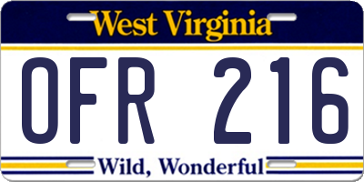 WV license plate OFR216