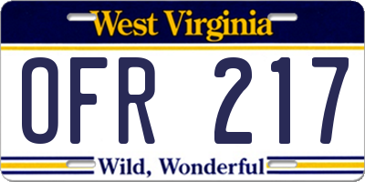WV license plate OFR217