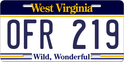 WV license plate OFR219