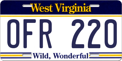 WV license plate OFR220