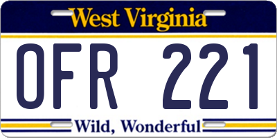 WV license plate OFR221