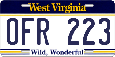 WV license plate OFR223