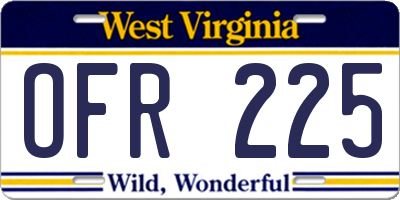 WV license plate OFR225