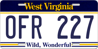 WV license plate OFR227