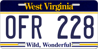 WV license plate OFR228