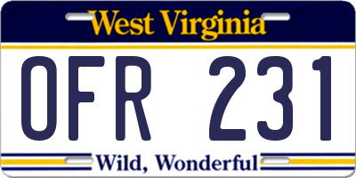 WV license plate OFR231