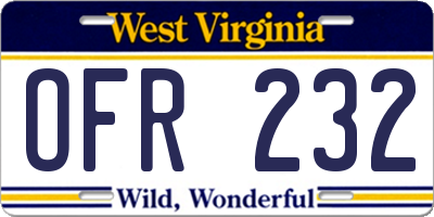 WV license plate OFR232