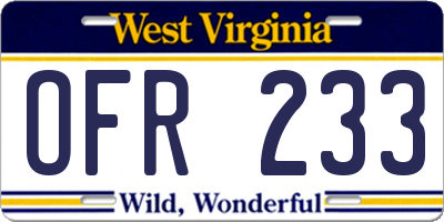WV license plate OFR233