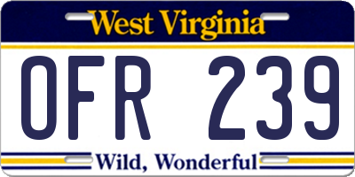 WV license plate OFR239