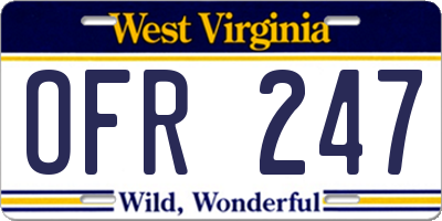 WV license plate OFR247