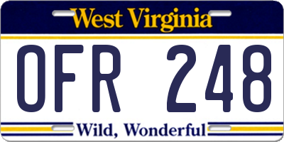 WV license plate OFR248
