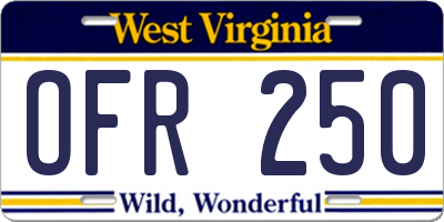 WV license plate OFR250