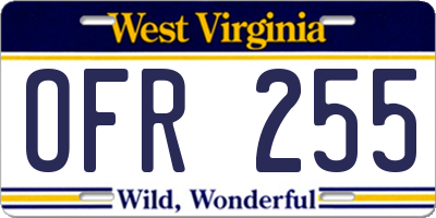 WV license plate OFR255