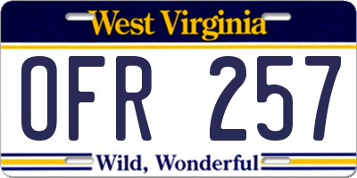 WV license plate OFR257
