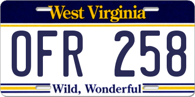 WV license plate OFR258