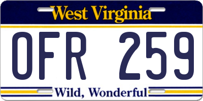 WV license plate OFR259