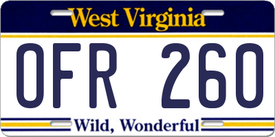 WV license plate OFR260
