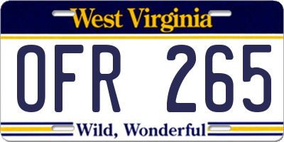 WV license plate OFR265