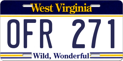 WV license plate OFR271