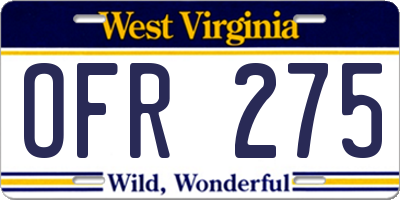 WV license plate OFR275