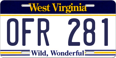 WV license plate OFR281